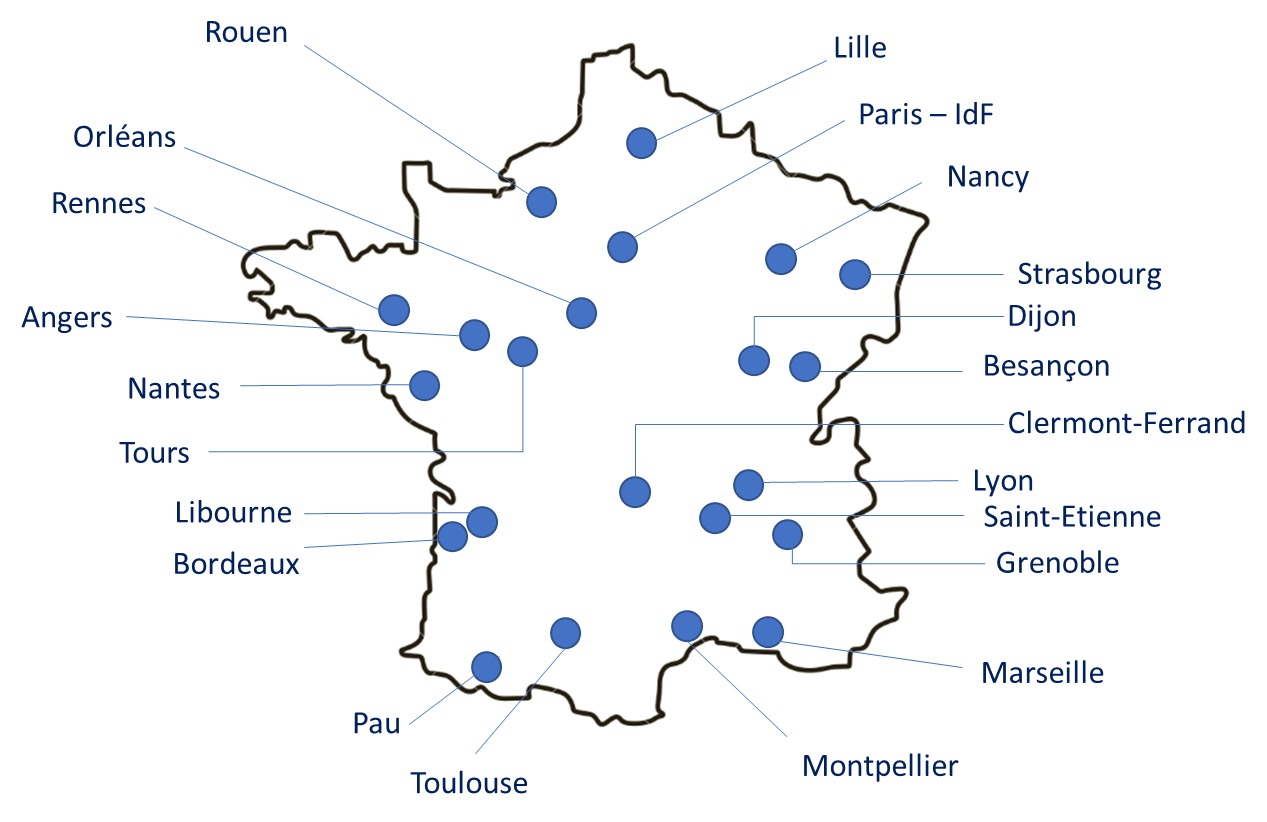 Cartographie des centres du réseau F-MOM