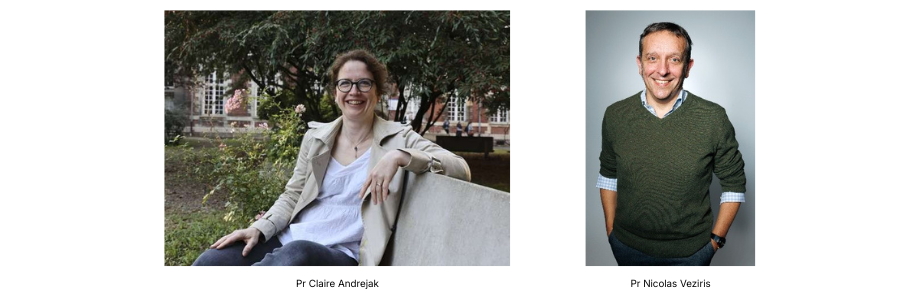 Portrait du Pr Claire Andrejak et du Pr Nicolas Veziris